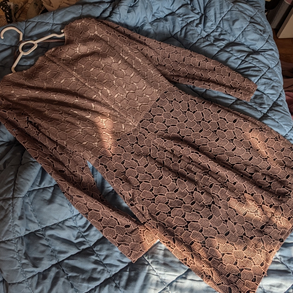 Diane von Furstenburg Sarita pebbled lace dress taupe / black leather women 12 - Picture 10 of 14